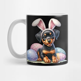 Puppy Doberman Pinscher Bunny Ears Easter Eggs Happy Easter Mug